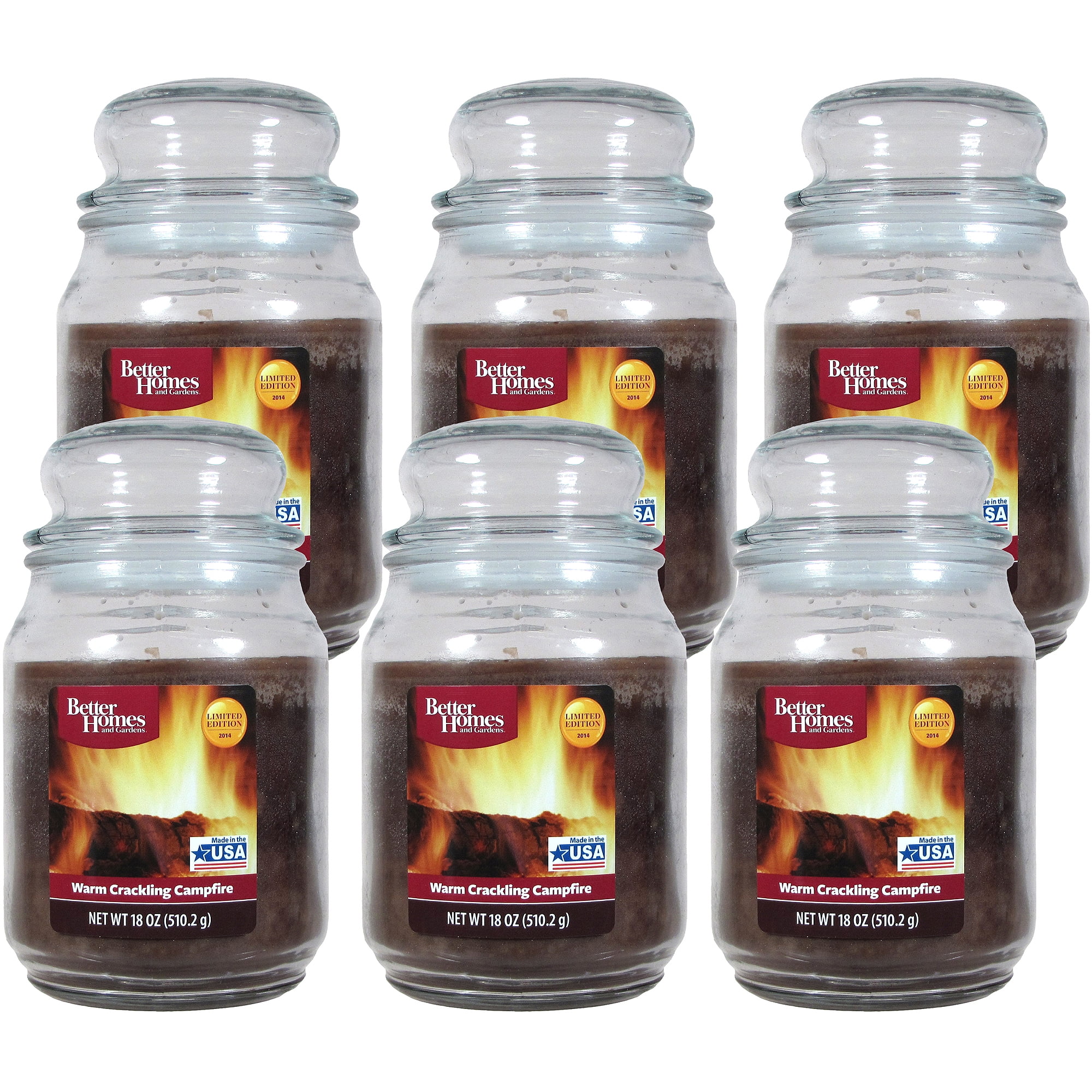 Better Homes and Gardens 18 oz Warm Crackling Campfire Jar Candle, 6