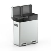 Better Homes & Gardens Kitchen Trash Can, 18 Gallon Stainless Steel Recycle Step Garbage Bin with Dual Compartment Lid, Silver