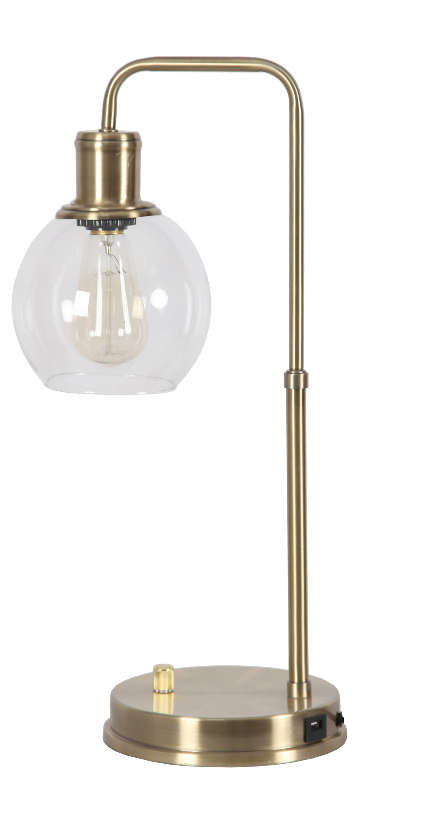 Better Homes and Gardens 20.5” LED Desk Lamp with Glass Shade, Antique Brass