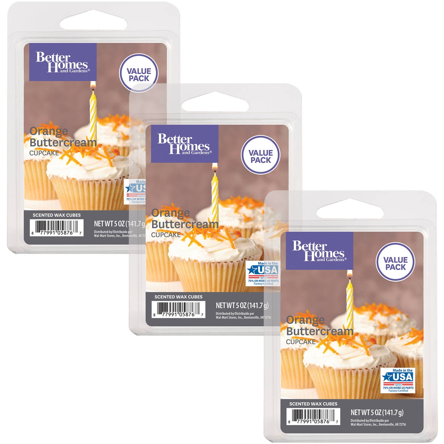 Better Homes and Gardens 3Pack Value Wax, Orange Buttercream Cupcake