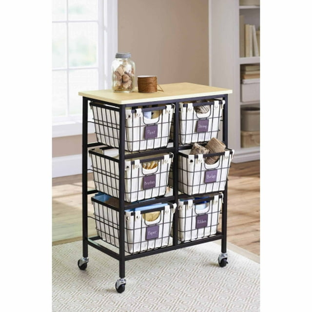 Better Homes and Gardens 6 Drawer Wire Rolling Cart, Black