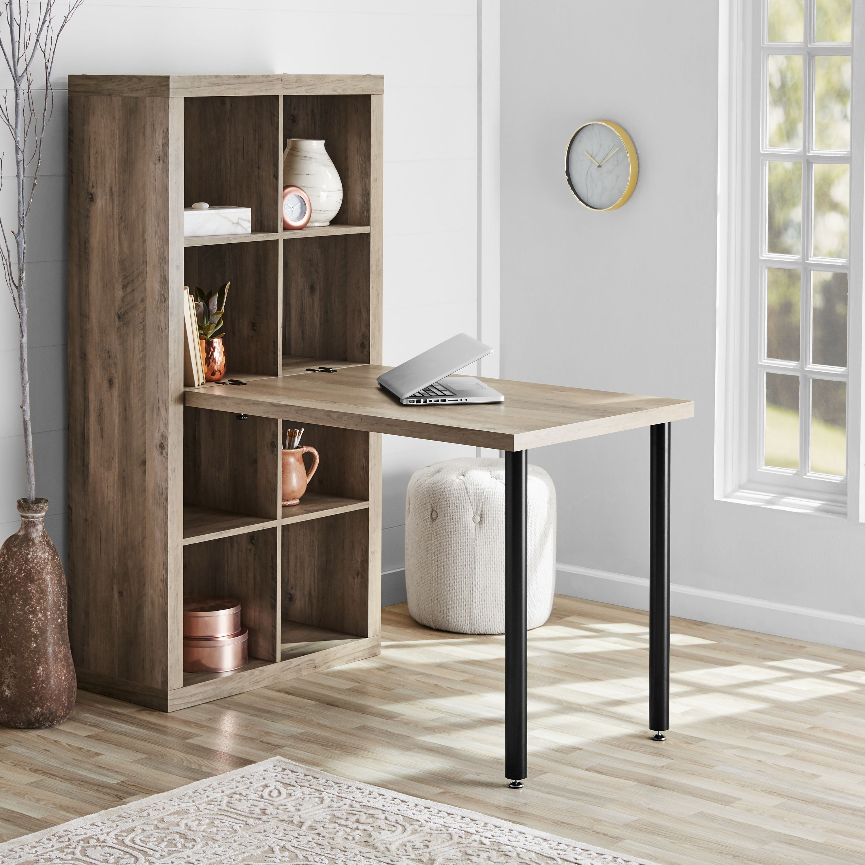 Better Homes and Gardens 8 Cube Storage Organizer, Rustic Gray, with AddOn Desk, Rustic Gray