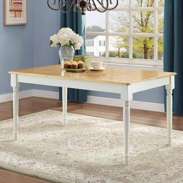 Better Homes and Gardens Autumn Lane Farmhouse Dining Table, White and Natural (Table only)