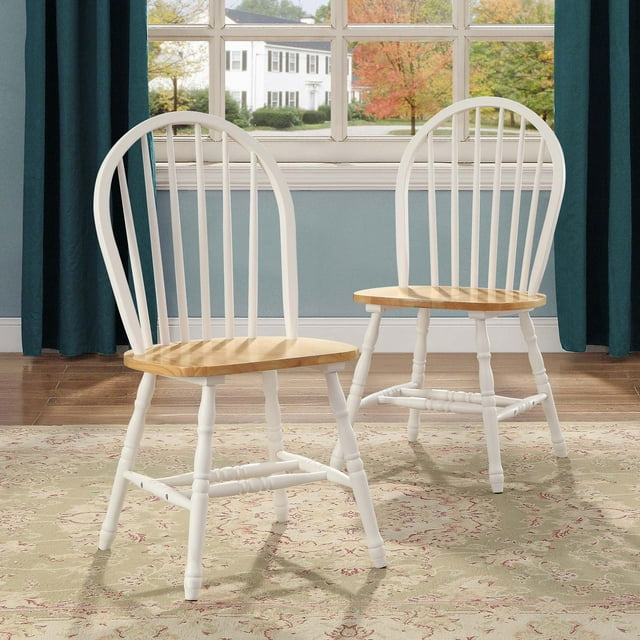 Better Homes and Gardens Autumn Lane Windsor Solid Wood Dining Chairs, White and Oak (Set of 2)