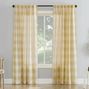 Better Homes and Gardens Buffalo Plaid Semi-Sheer Back Tab Curtain Panel, 50" x 84", Yellow