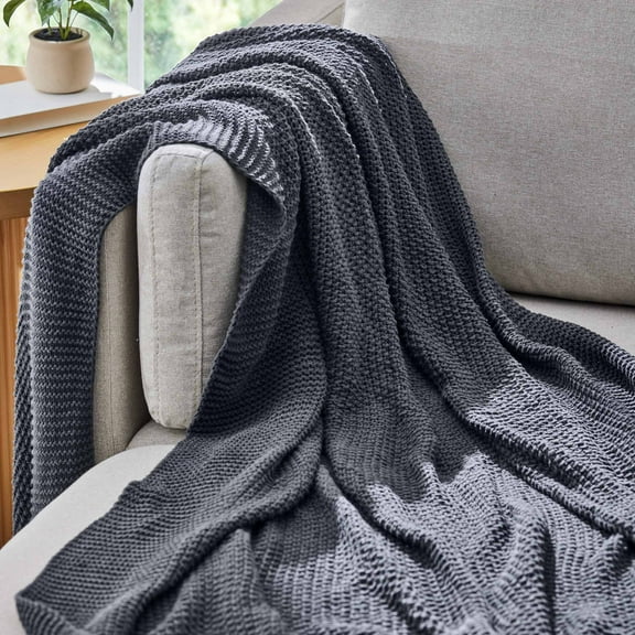 Better Homes and Gardens, Chunky Knit Charcoal Throw, Cotton-Blend, 50"x60", 2.3 lb, All Ages
