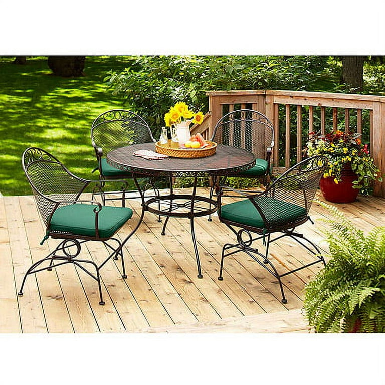 Better Homes and Gardens Clayton Court Patio Dining Set Wrought Iron Cushioned 5 Piece Green Walmart