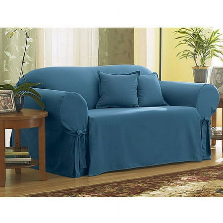 SureFit Cotton Duck Canvas Sofa Slipcovers, Sofa Cover Cotton Solid One Piece Design, Couch Cover, Bluestone