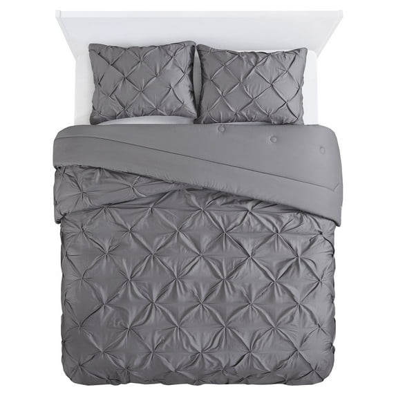 Better Homes and Gardens Cotton Pintuck 3-Piece Comforter Set, King, Grey