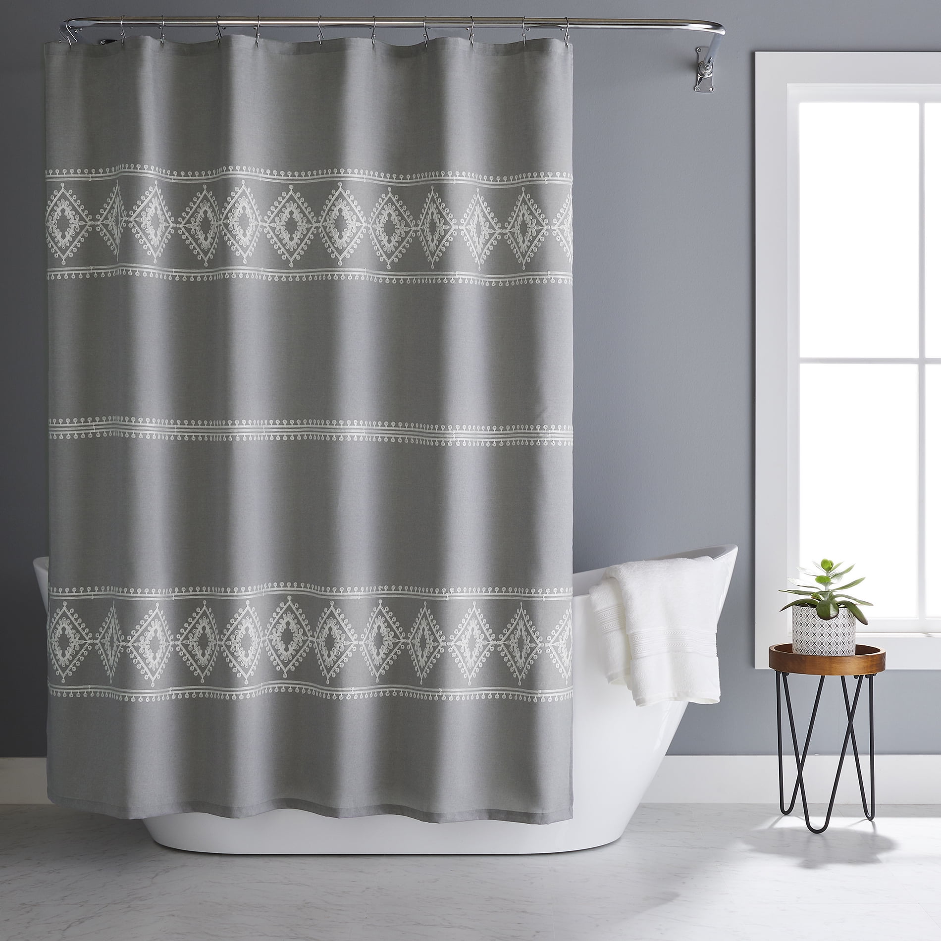 Better Homes and Gardens Embroidered Polyester Shower Curtain, 72"x72