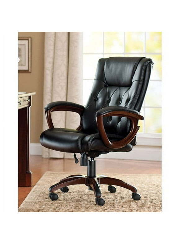 Better Homes and Gardens Executive, Mid-Back Manager's Office Chair with Arms, Black Bonded Leather