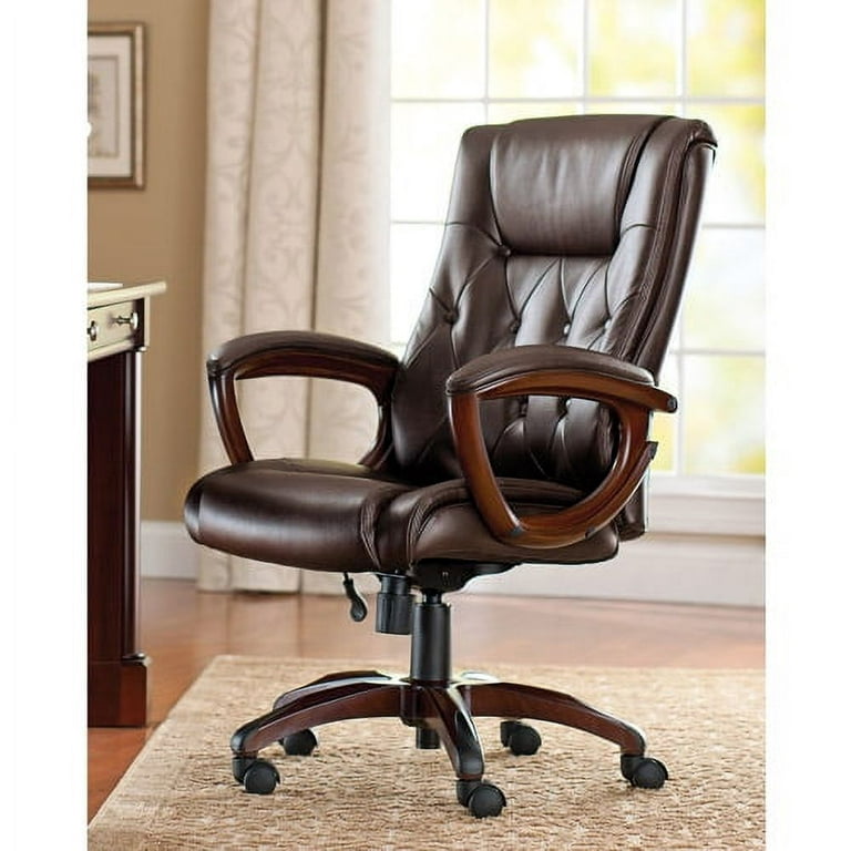 Better Homes and Gardens Executive, Mid-Back Manager's Office Chair with  Arms, Brown Bonded Leather 