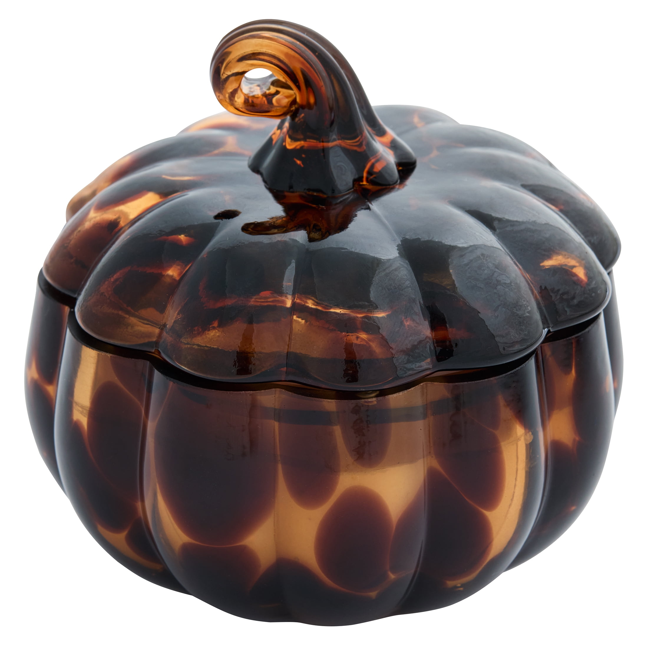 Better Homes & Gardens 2-Wick 8 oz Dark Brown Tortoiseshell Glass Pumpkin Jar Candle, Farm Apple Pumpkin