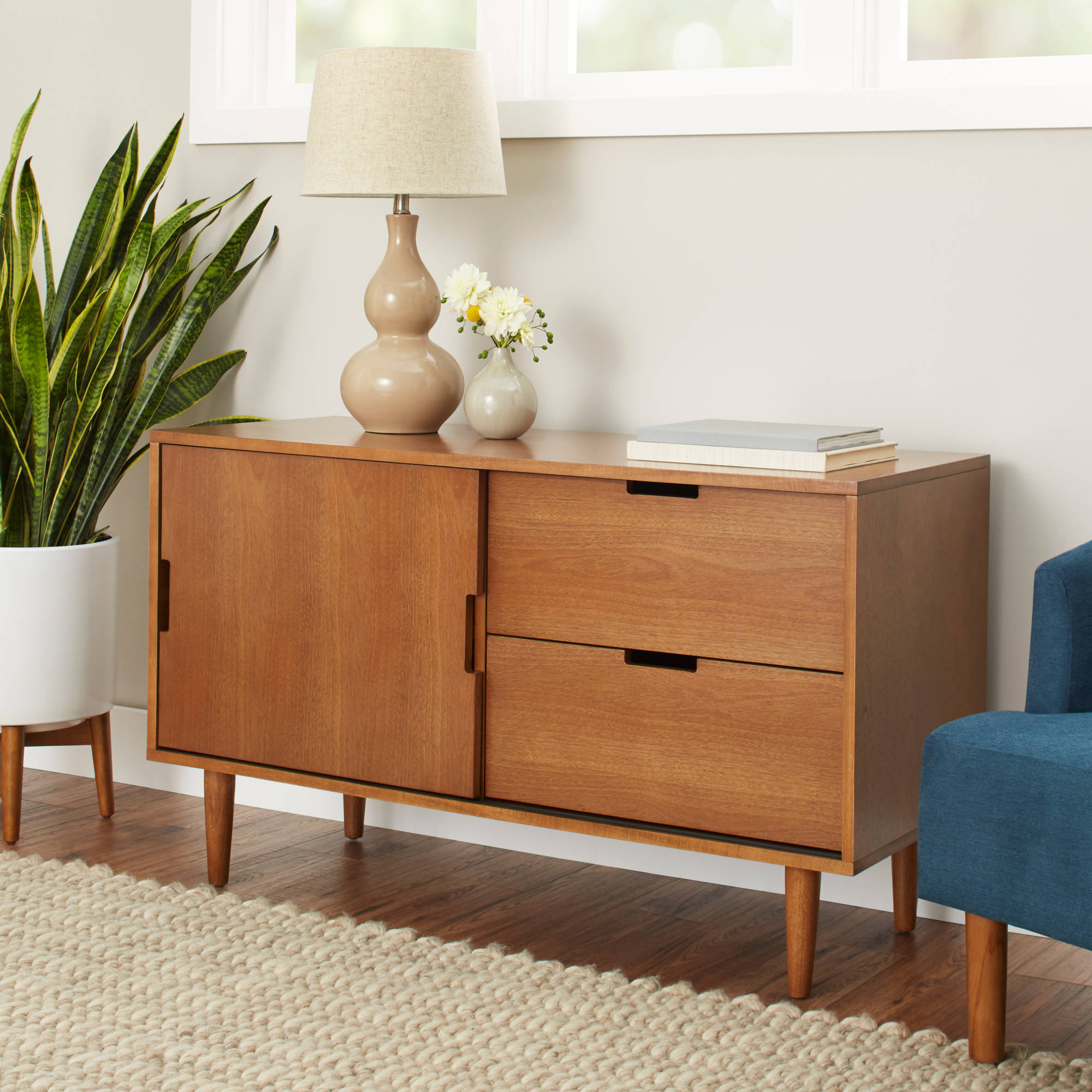 Better Homes and Gardens Flynn Mid Century Modern Credenza, Pecan - image 1 of 4