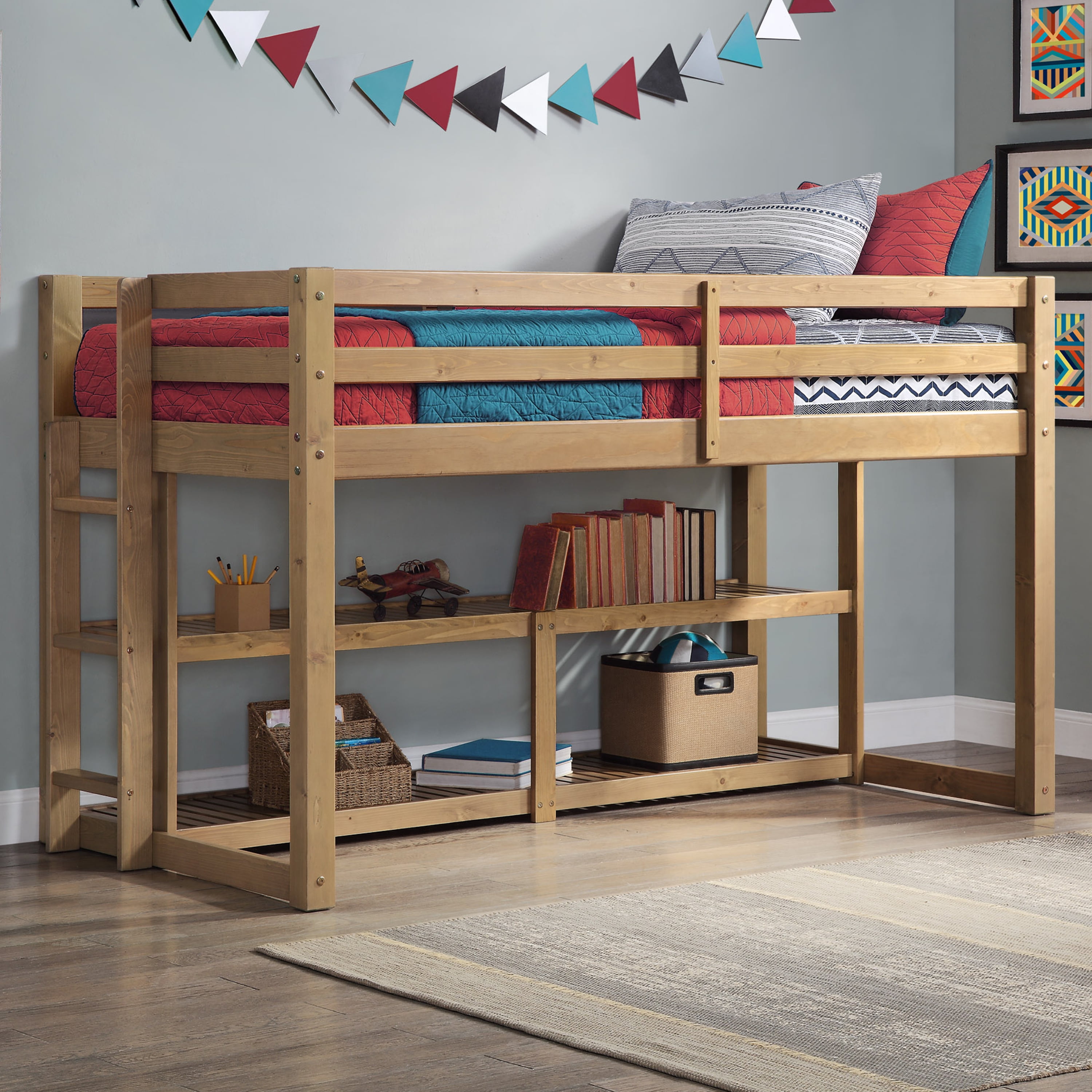 Better Homes and Gardens Greer Twin Loft Storage Bed, Oak