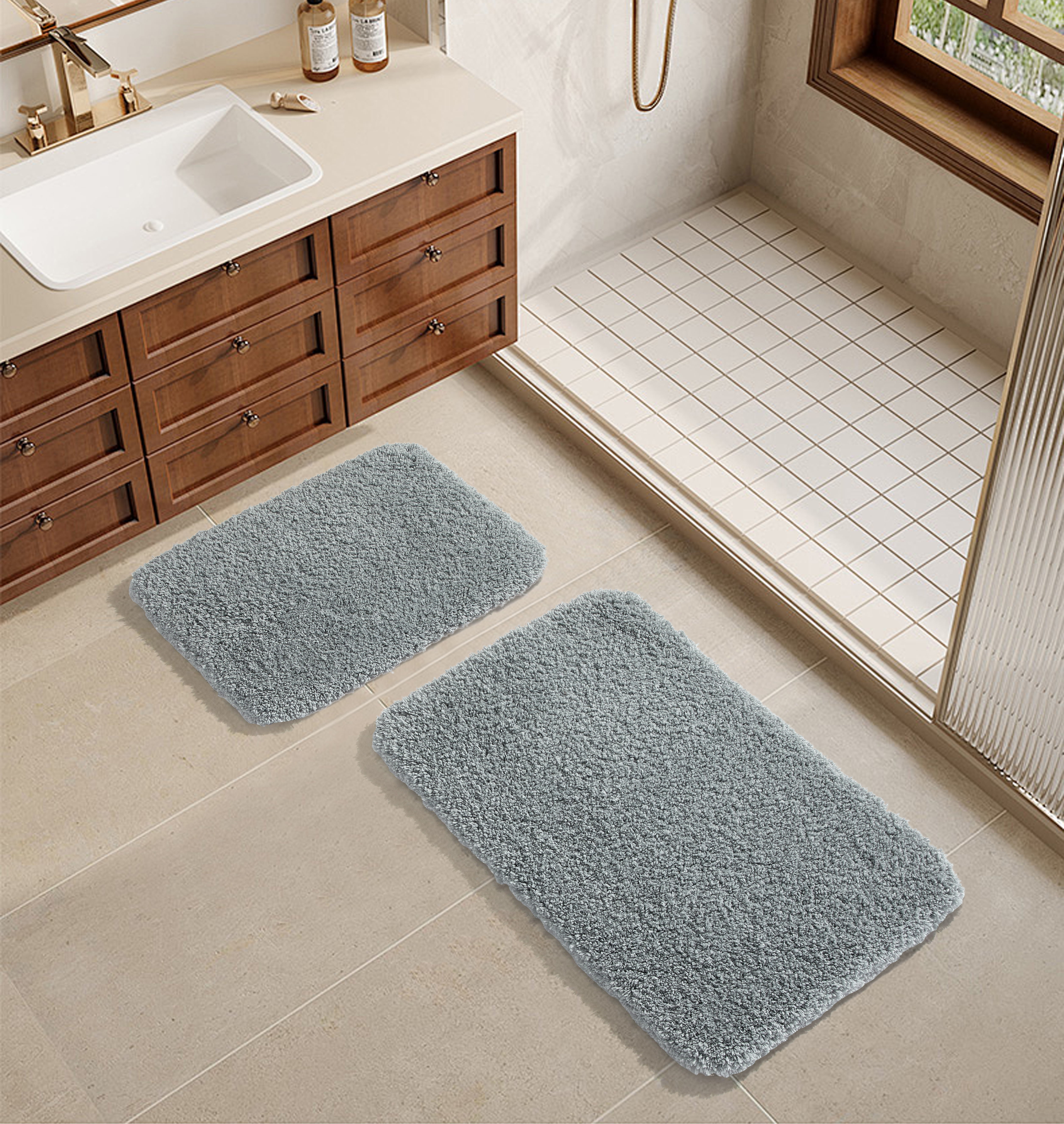 Better Homes and Gardens Grey Cloud 2pc Bath Rug Set, 17 x 20 & 20 x 30, Polyester