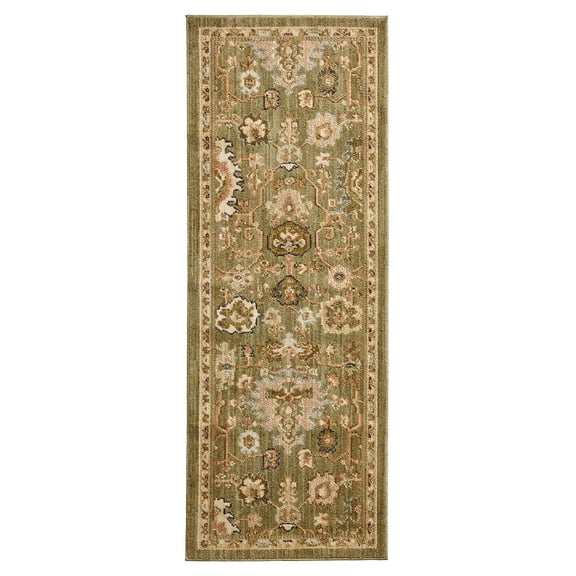 Better Homes and Garden Modern Oushak Low Pile Stain and Fade Resistant Indoor Runner Rug, Green, 2'7.5" x 7'