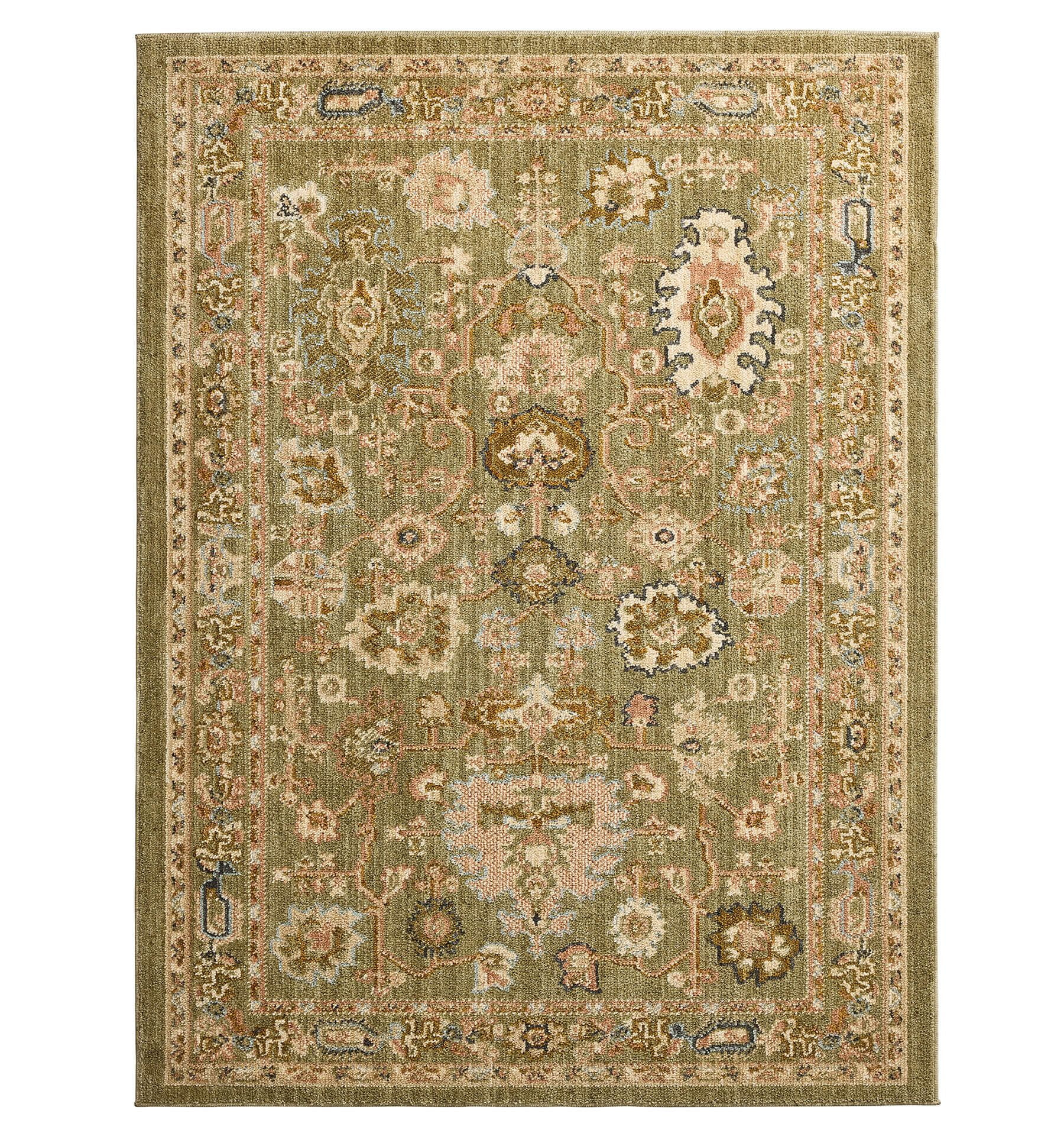 Better Homes and Garden Modern Oushak Low Pile Stain and Fade Resistant Indoor Area Rug, Green, 5'3" x 7
