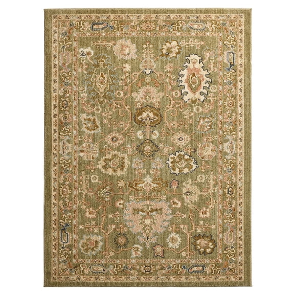 Better Homes and Garden Modern Oushak Low Pile Stain and Fade Resistant Indoor Area Rug, Green, 9' x 12'