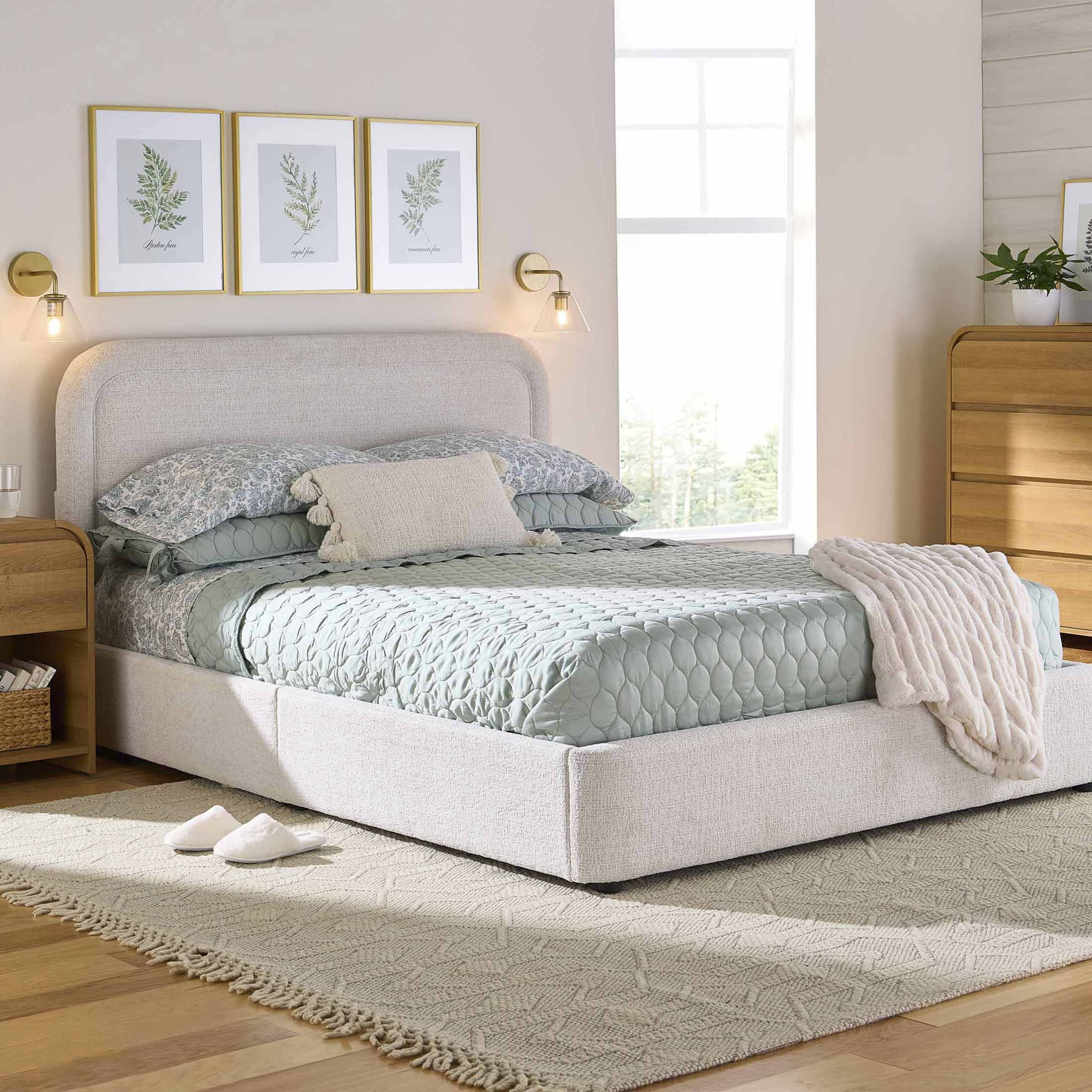 Better Homes and Gardens Juliet Upholstered Queen Platform Bed, Ivory ...