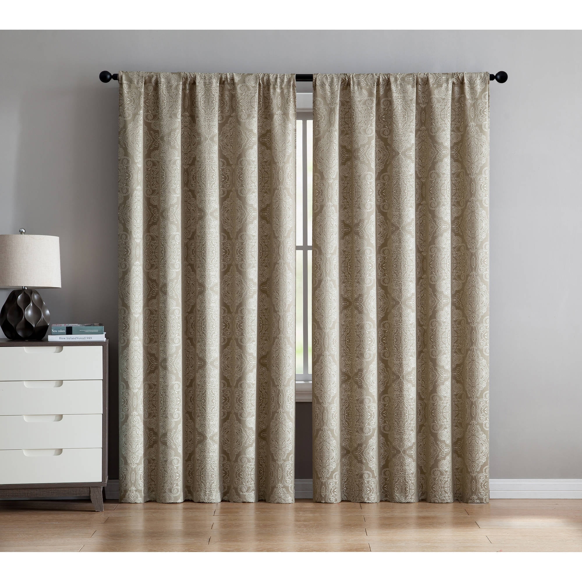 Better Homes and Gardens Medallion Jacquard Rod Pocket Curtain Panel, Multiple Colors and Sizes
