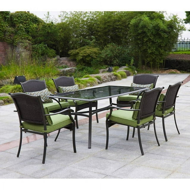 Better Homes and Gardens Providence Patio Dining Set, Outdoor 7 Piece Cushioned Metal, Green
