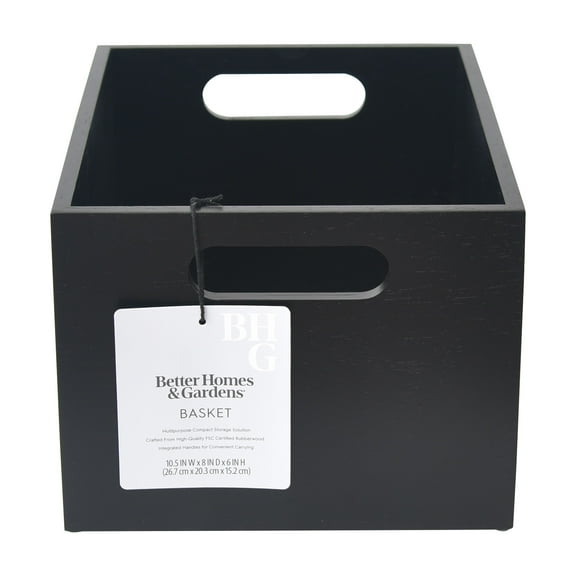 Better Homes & Gardens Rubber Wood Storage Basket, Charcoal