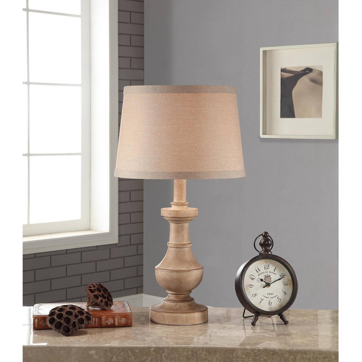 Better Homes and Gardens Rustic Table Lamp, WhiteWashed Wood Finish