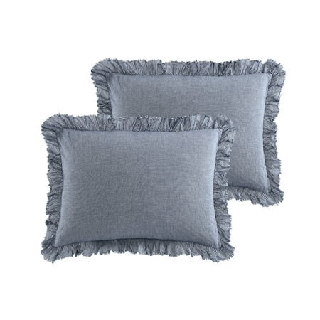 Better Homes and Gardens Standard Ruffled Chambray Pillow Sham, Blue, 2 Pack