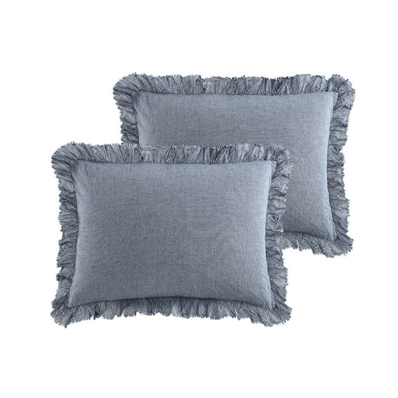 Better Homes and Gardens Standard Ruffled Chambray Pillow Sham, Blue, 2 Pack