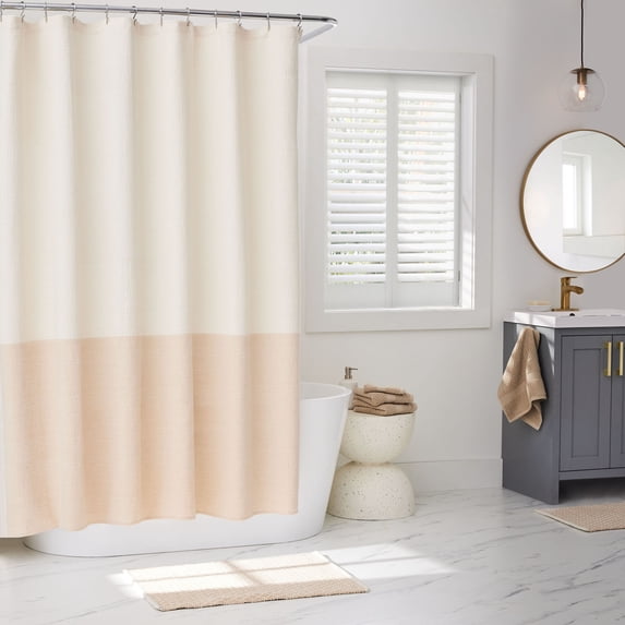 Better Homes & Gardens Color Block Boucle Shower Curtain, Cotton/Poly, Tan, 72 in x 72 in