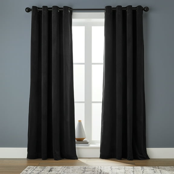 Better Homes & Gardens Velvet Grommet Blackout Single Curtain Panel, Black, 52" x 84"