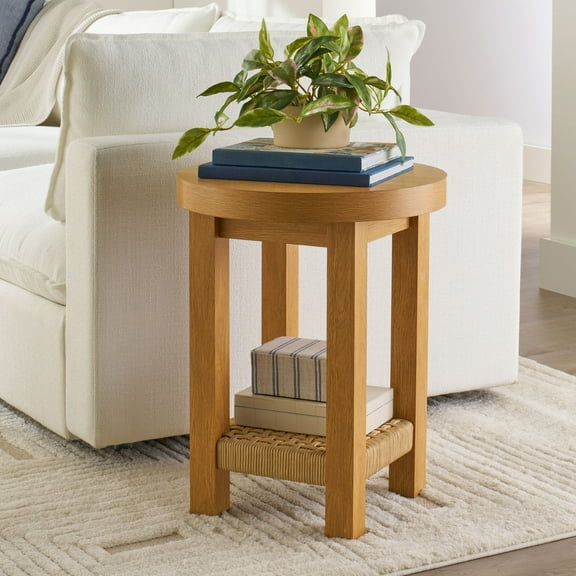 Better Homes & Gardens Vista Woven Coastal End Table, Light Honey