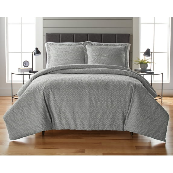 Better Homes and Gardens Waffle Grey 3-Piece Comforter Set, King, Gray