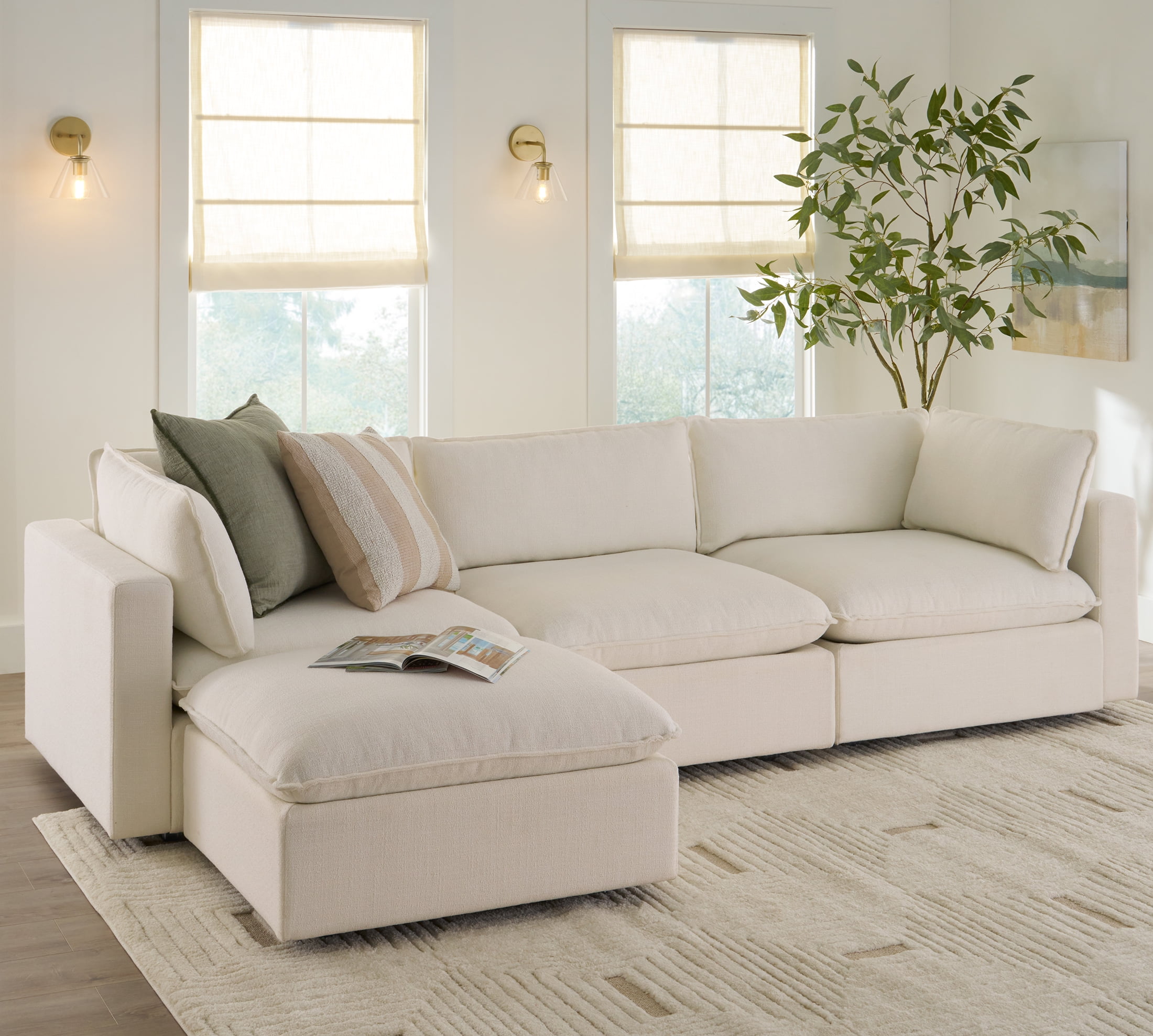 Better Homes & Gardens Weston 107.5" Cloud Modular Sectional Sofa, White