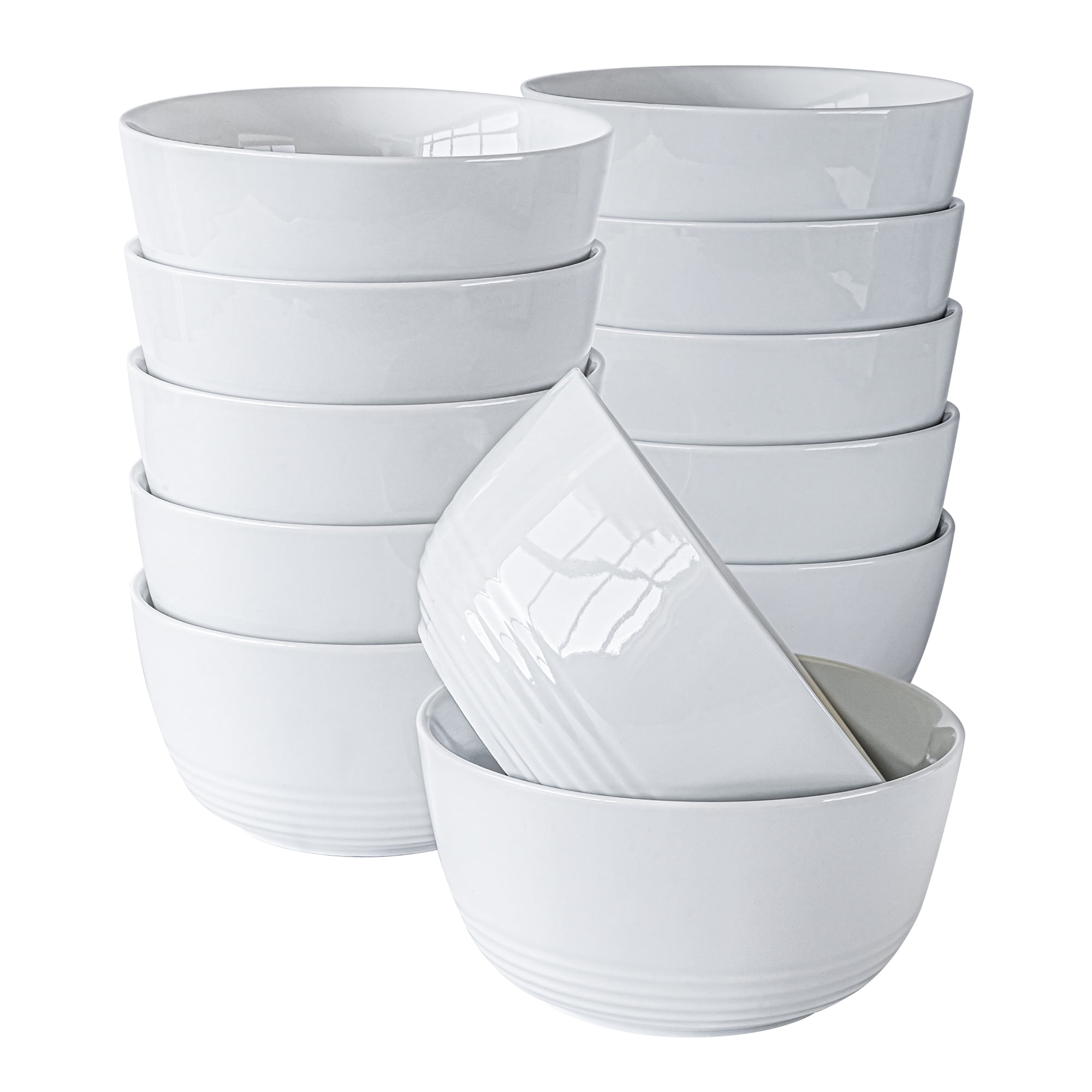 Better Homes and Gardens White Round Ribbed Porcelain Bowls Set of 12