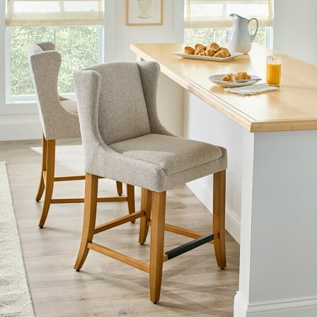 Better Homes & Gardens Windsor Upholstered Wingback Counter Stool 2 Pack, Wheat
