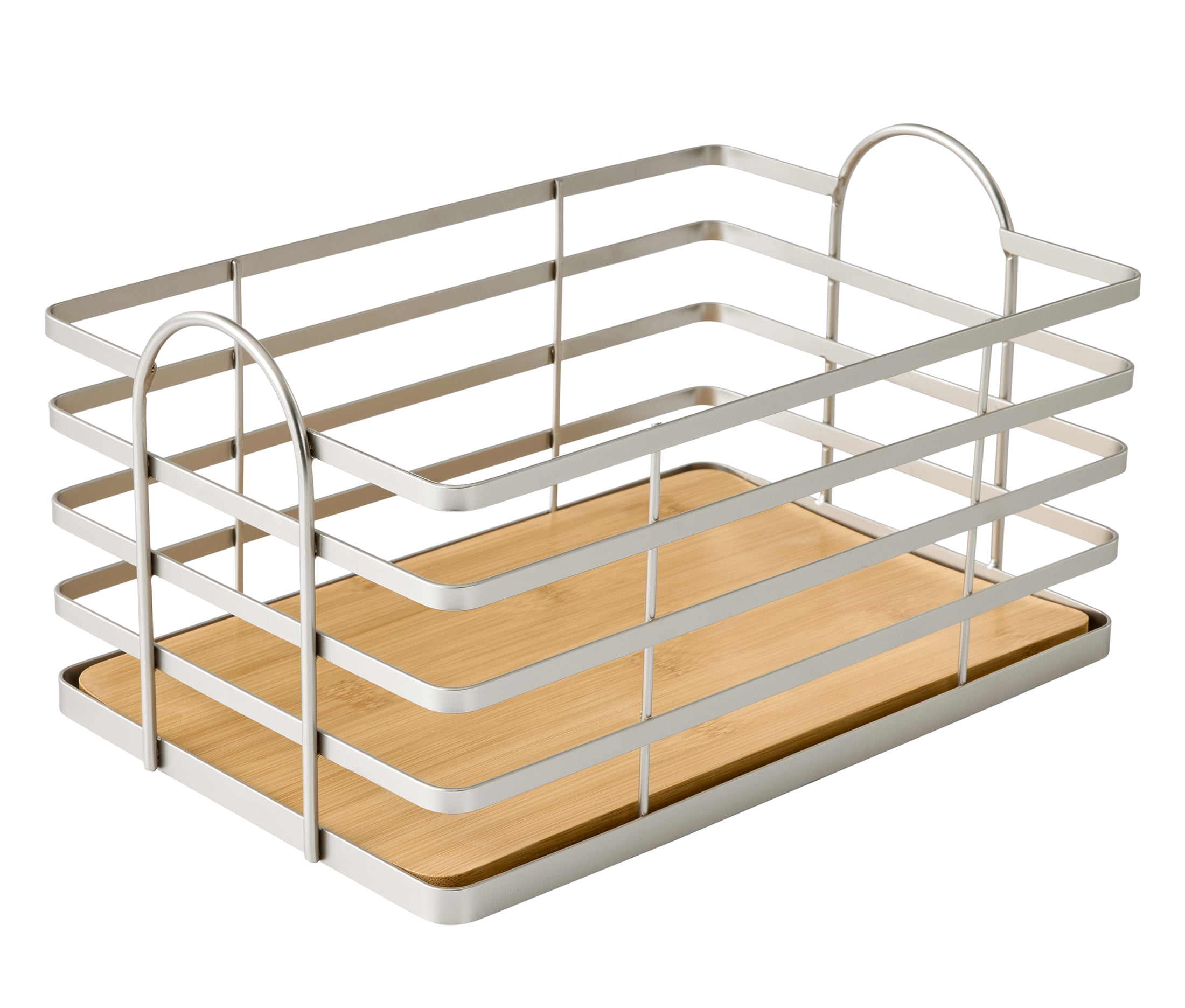 Better Homes & Gardens Satin Nickel Wire Storage Basket with Bamboo Bottom
