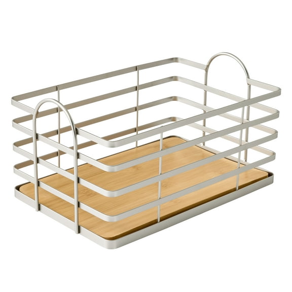 Better Homes & Gardens Satin Nickel Wire Storage Basket with Bamboo Bottom