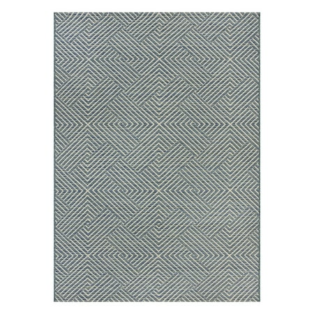Better Homes and Gardens Woven Geo 7’ x 10’ Outdoor Rug - Polypropylene/Polyester - Blue