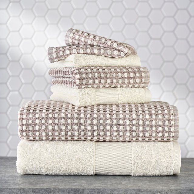 Better Homes and Gardens Woven Waffle Grid 6 Piece Towel Set, Flax