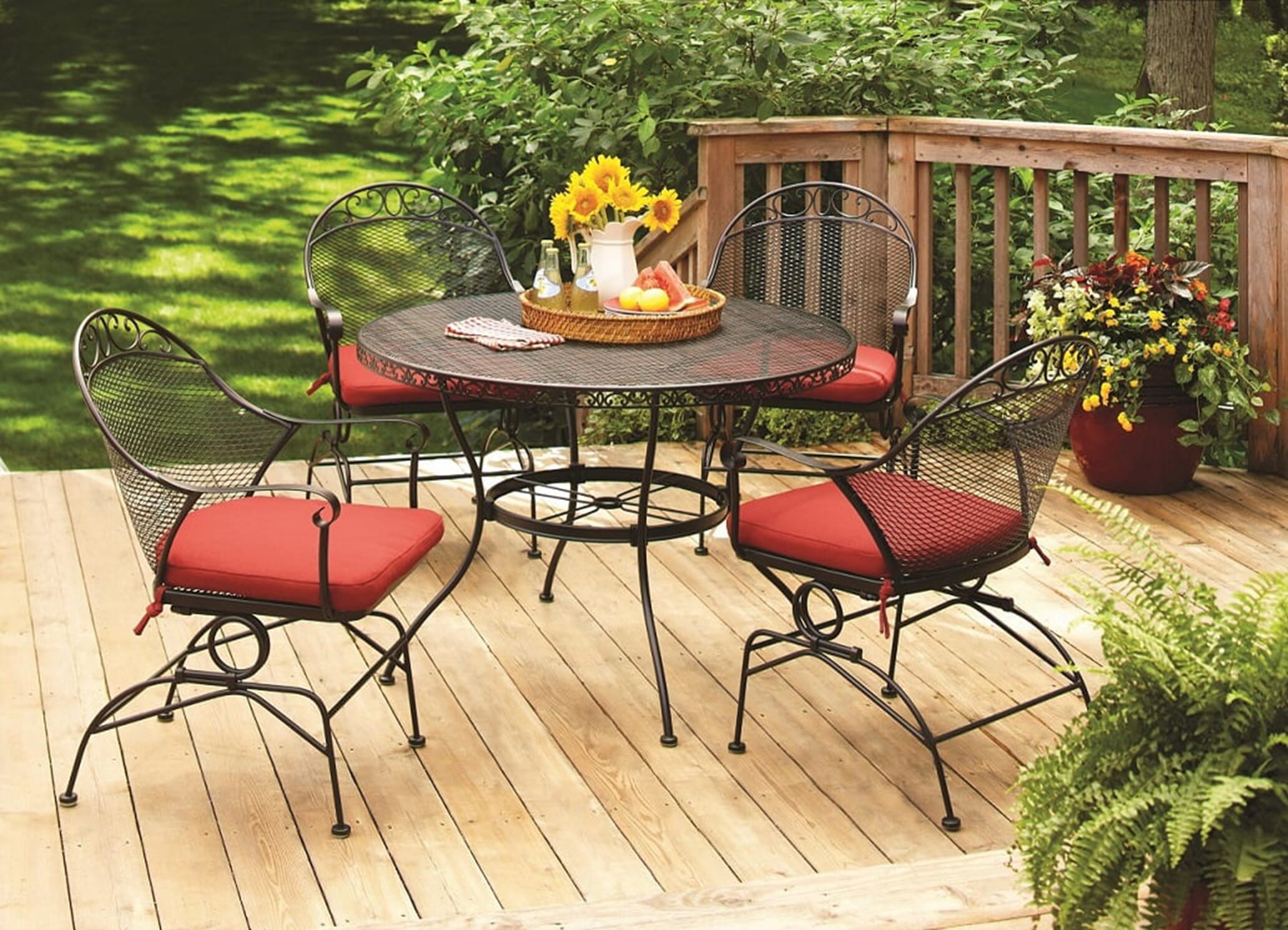 Better Homes and Gardens Wrought Iron Patio Dining Set, Clayton Court Cushioned 5 Piece, Red - image 1 of 1
