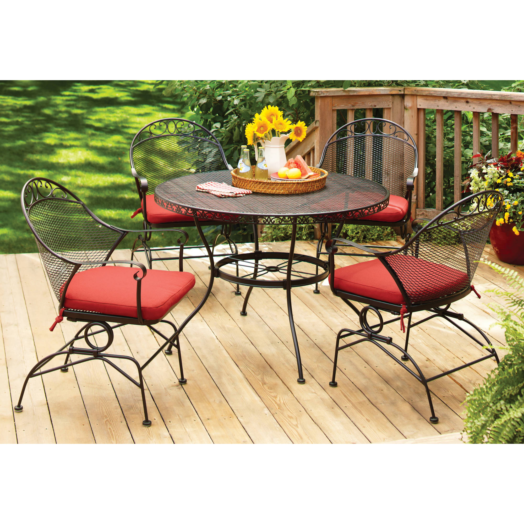Better Homes and Gardens Wrought Iron Patio Dining Set, Clayton Court Cushioned 5 Piece, Red - image 1 of 11