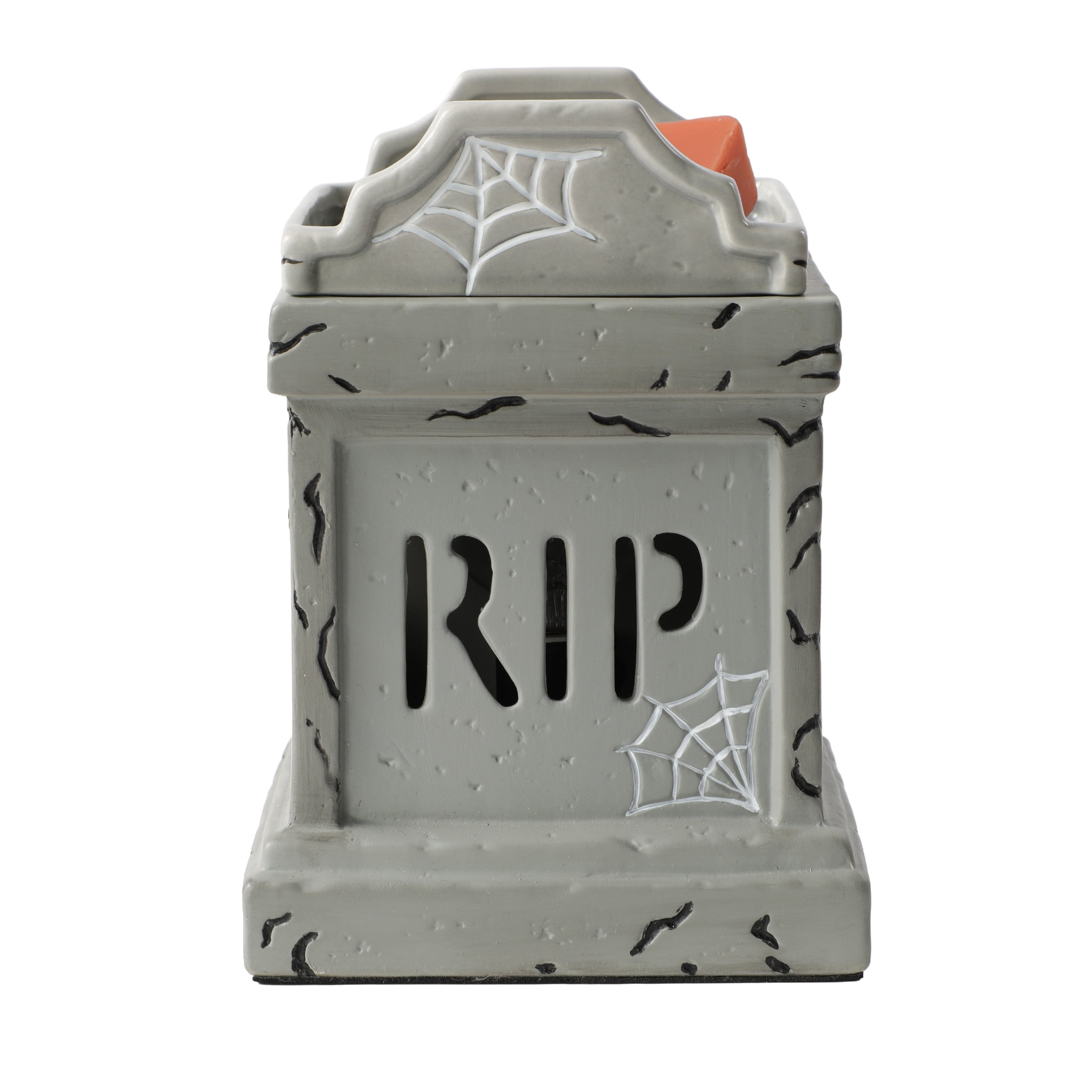 Better Homes & Gardens Halloween Ceramic Electric Plug-in Wax Melt Warmer with Farm Apple Pumpkin Wax Melts, Tombstone