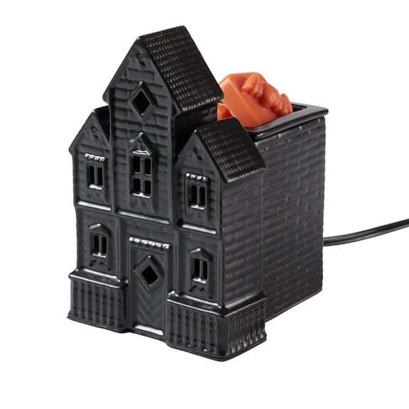 Better Homes & Gardens Halloween Ceramic Electric Plug-in Wax Melt Warmer with Farm Apple Pumpkin Wax Melts, Spooky House