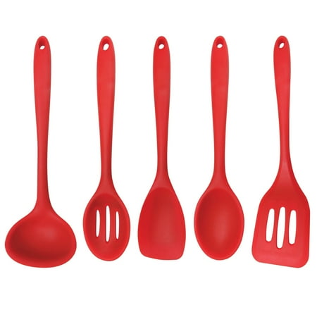 Better Houseware 3500/R 5-Piece Silicone Cooking Utensils, Red, 5 Spatulas