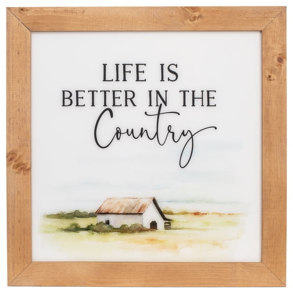 Better In Country Watercolor Barn 23 x 23 Acrylic and Wood Framed Wall Art Sign