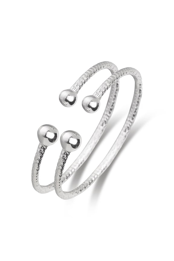 .925 Sterling Silver Asymmetric Balls Bangles (1 Pair)