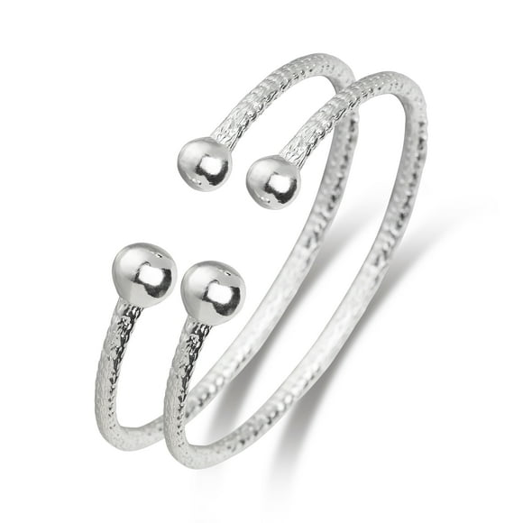 .925 Sterling Silver Asymmetric Balls Bangles (1 Pair)