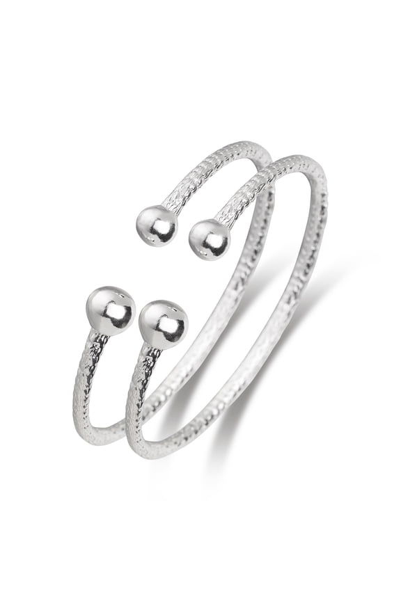 .925 Sterling Silver Asymmetric Balls Bangles (1 Pair)